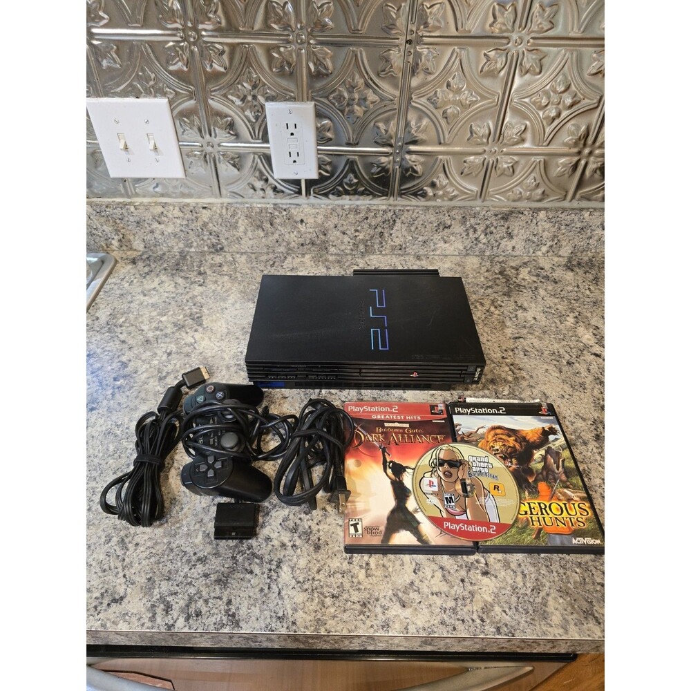 Sony PlayStation 2 PS2 Fat Console Bundle w/Network Adapter SCPH-50001/N Tested